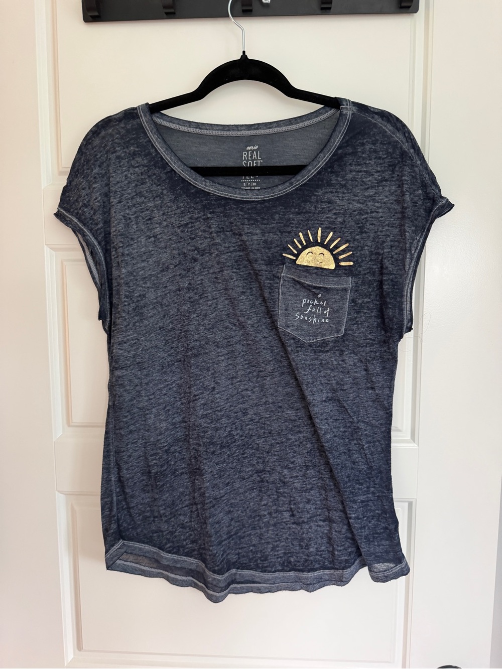 aerie Navy Short-Sleeve Tee with Gold Sun Pocket Graphic